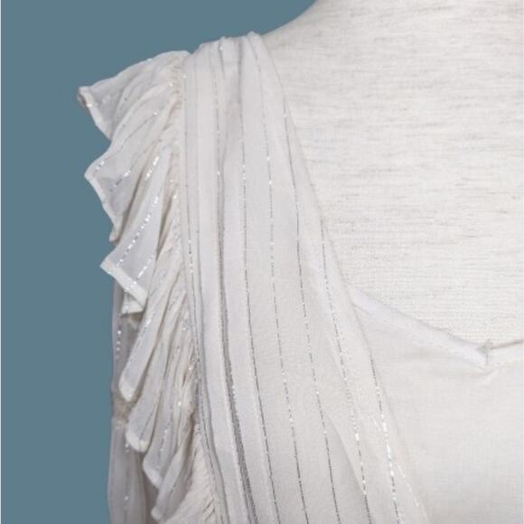 Anthro Maeve 2 Piece Ivory & Silver Ruffled Top 0 - Picture 5 of 12